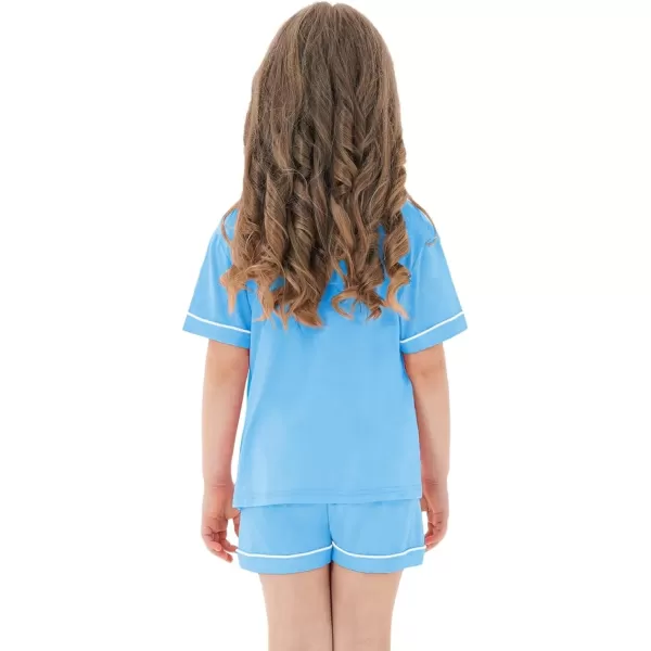 SWOMOG Kids Girls Boys Modal Pajamas Set Short Sleeve PJs Sets ButtonDown Soft Lounge Sets With Two PocketsLight Blue