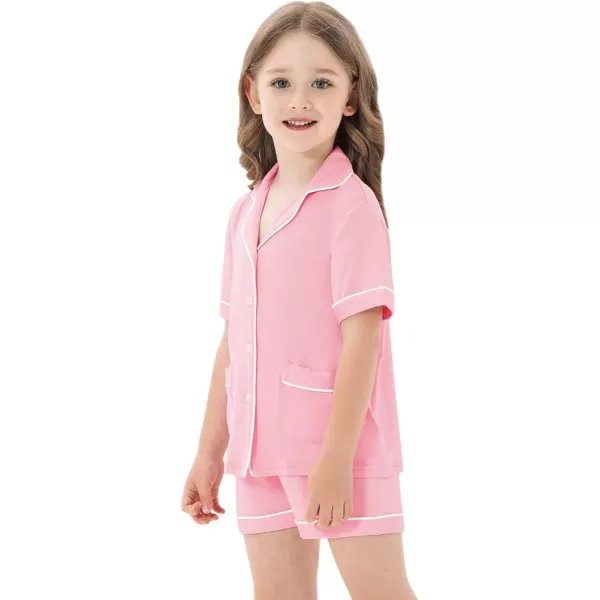 SWOMOG Kids Girls Boys Modal Pajamas Set Short Sleeve PJs Sets ButtonDown Soft Lounge Sets With Two PocketsPink