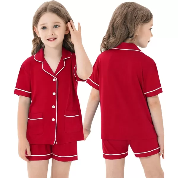 SWOMOG Kids Girls Boys Modal Pajamas Set Short Sleeve PJs Sets ButtonDown Soft Lounge Sets With Two PocketsRed