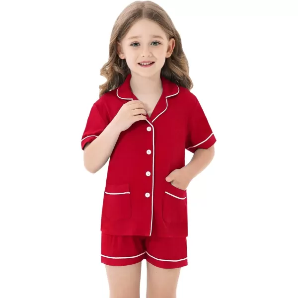 SWOMOG Kids Girls Boys Modal Pajamas Set Short Sleeve PJs Sets ButtonDown Soft Lounge Sets With Two PocketsRed