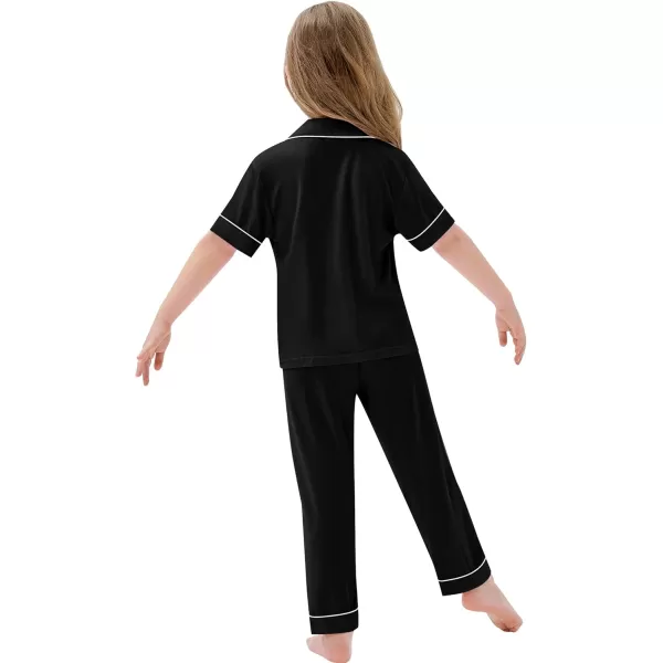 SWOMOG Kids Modal Pajama Set 4Pcs Long Sleeve Sleepwear Button Down Short Pjs Set Girls Boys Soft Loungewear 413 YearsBlack