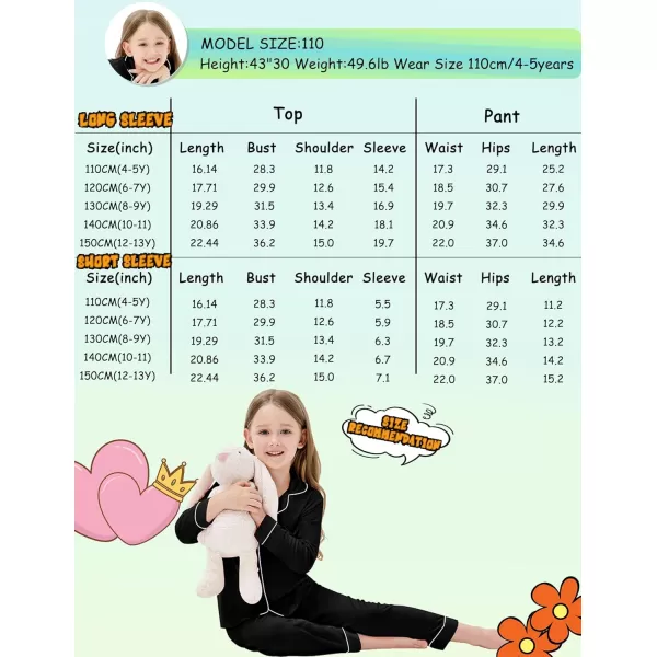 SWOMOG Kids Modal Pajama Set 4Pcs Long Sleeve Sleepwear Button Down Short Pjs Set Girls Boys Soft Loungewear 413 YearsBlack