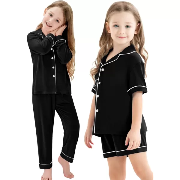 SWOMOG Kids Modal Pajama Set 4Pcs Long Sleeve Sleepwear Button Down Short Pjs Set Girls Boys Soft Loungewear 413 YearsBlack