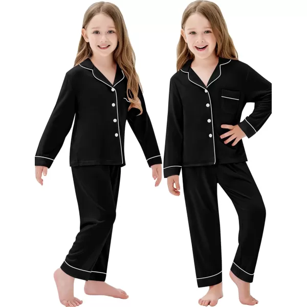 SWOMOG Kids Modal Pajama Set 4Pcs Long Sleeve Sleepwear Button Down Short Pjs Set Girls Boys Soft Loungewear 413 YearsBlack