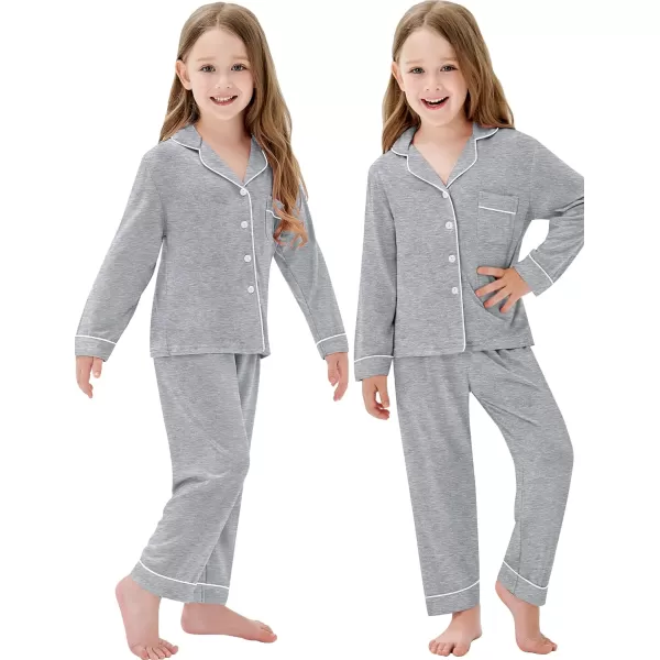 SWOMOG Kids Modal Pajama Set 4Pcs Long Sleeve Sleepwear Button Down Short Pjs Set Girls Boys Soft Loungewear 413 YearsGray