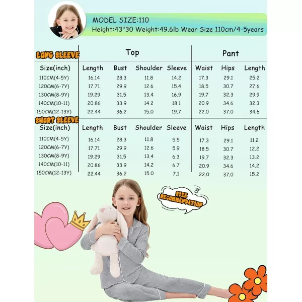 SWOMOG Kids Modal Pajama Set 4Pcs Long Sleeve Sleepwear Button Down Short Pjs Set Girls Boys Soft Loungewear 413 YearsGray