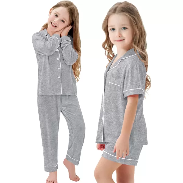 SWOMOG Kids Modal Pajama Set 4Pcs Long Sleeve Sleepwear Button Down Short Pjs Set Girls Boys Soft Loungewear 413 YearsGray