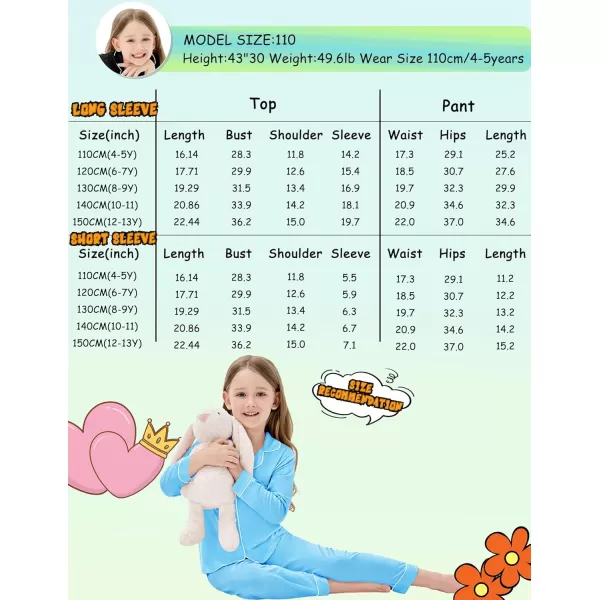 SWOMOG Kids Modal Pajama Set 4Pcs Long Sleeve Sleepwear Button Down Short Pjs Set Girls Boys Soft Loungewear 413 YearsLight Blue