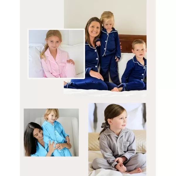 SWOMOG Kids Modal Pajama Set 4Pcs Long Sleeve Sleepwear Button Down Short Pjs Set Girls Boys Soft Loungewear 413 YearsNavy