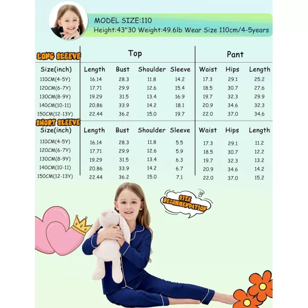 SWOMOG Kids Modal Pajama Set 4Pcs Long Sleeve Sleepwear Button Down Short Pjs Set Girls Boys Soft Loungewear 413 YearsNavy