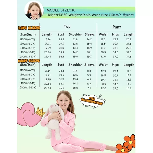 SWOMOG Kids Modal Pajama Set 4Pcs Long Sleeve Sleepwear Button Down Short Pjs Set Girls Boys Soft Loungewear 413 YearsPink