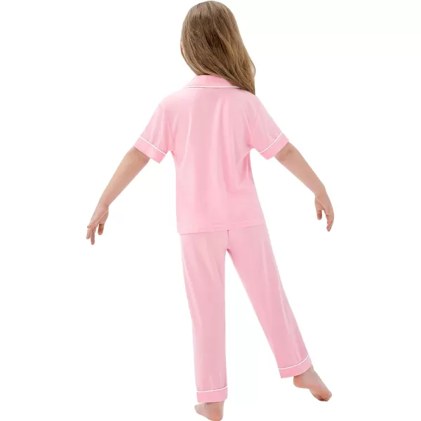 SWOMOG Kids Modal Pajama Set 4Pcs Long Sleeve Sleepwear Button Down Short Pjs Set Girls Boys Soft Loungewear 413 YearsPink