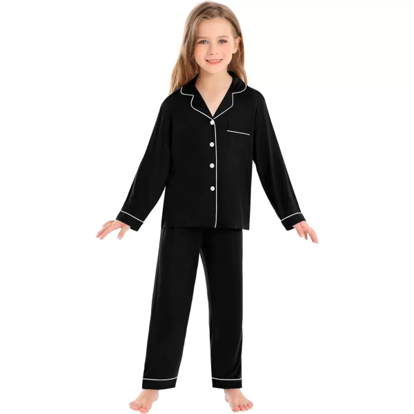 SWOMOG Kids Modal Pajamas Sets Girls Boys Long Sleeve Sleepwear 2 Piece Lounge Sets ButtonDown Pjs SetBlack