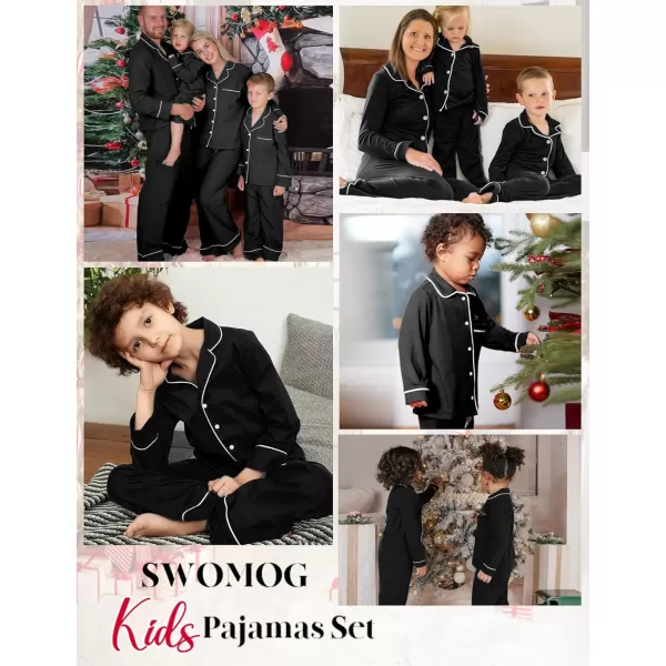 SWOMOG Kids Modal Pajamas Sets Girls Boys Long Sleeve Sleepwear 2 Piece Lounge Sets ButtonDown Pjs SetBlack