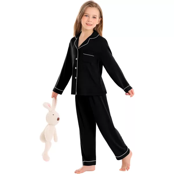 SWOMOG Kids Modal Pajamas Sets Girls Boys Long Sleeve Sleepwear 2 Piece Lounge Sets ButtonDown Pjs SetBlack