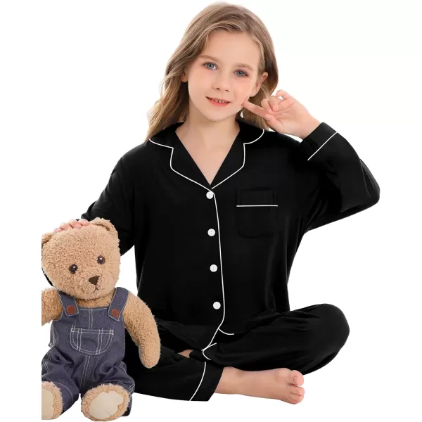 SWOMOG Kids Modal Pajamas Sets Girls Boys Long Sleeve Sleepwear 2 Piece Lounge Sets ButtonDown Pjs SetBlack