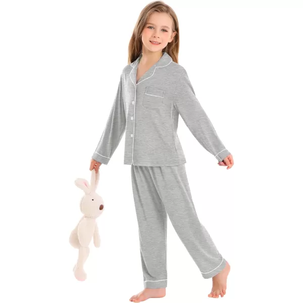 SWOMOG Kids Modal Pajamas Sets Girls Boys Long Sleeve Sleepwear 2 Piece Lounge Sets ButtonDown Pjs SetGery