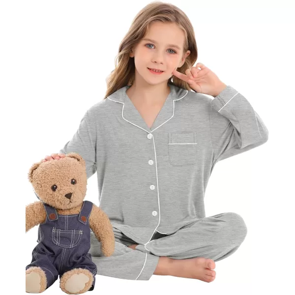 SWOMOG Kids Modal Pajamas Sets Girls Boys Long Sleeve Sleepwear 2 Piece Lounge Sets ButtonDown Pjs SetGery