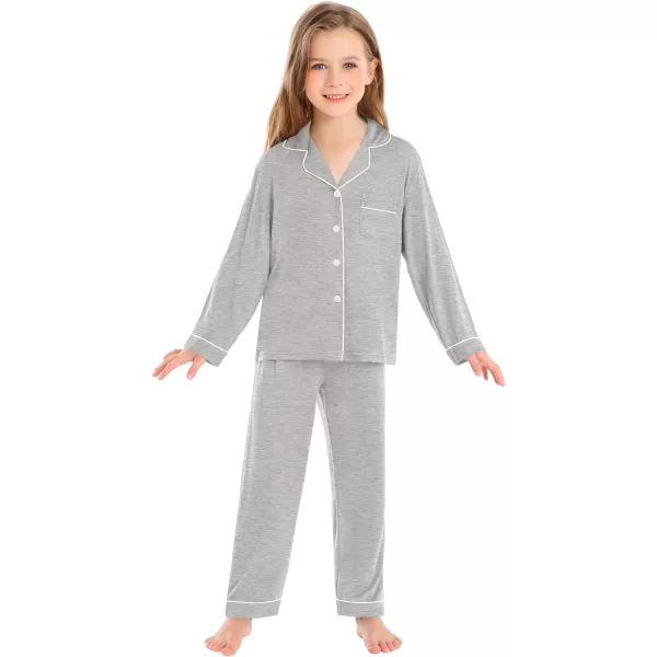 SWOMOG Kids Modal Pajamas Sets Girls Boys Long Sleeve Sleepwear 2 Piece Lounge Sets ButtonDown Pjs SetGery