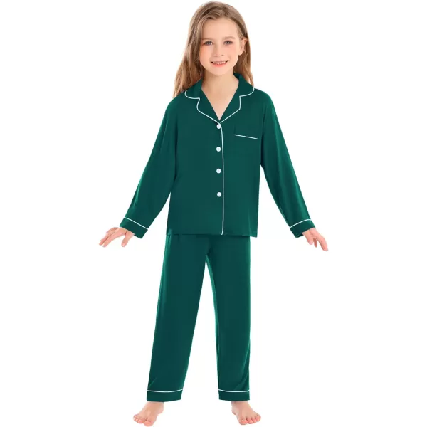 SWOMOG Kids Modal Pajamas Sets Girls Boys Long Sleeve Sleepwear 2 Piece Lounge Sets ButtonDown Pjs SetGreen