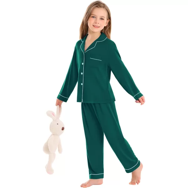 SWOMOG Kids Modal Pajamas Sets Girls Boys Long Sleeve Sleepwear 2 Piece Lounge Sets ButtonDown Pjs SetGreen