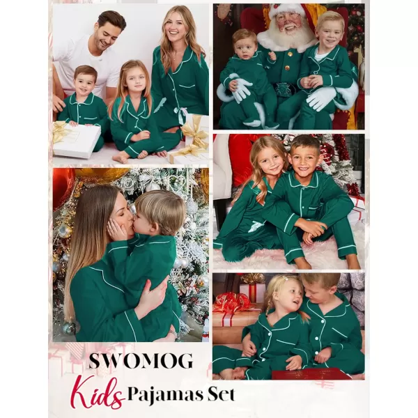 SWOMOG Kids Modal Pajamas Sets Girls Boys Long Sleeve Sleepwear 2 Piece Lounge Sets ButtonDown Pjs SetGreen