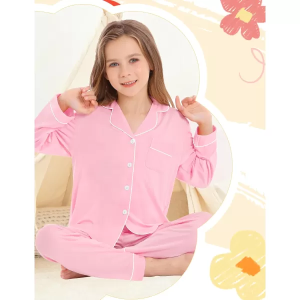 SWOMOG Kids Modal Pajamas Sets Girls Boys Long Sleeve Sleepwear 2 Piece Lounge Sets ButtonDown Pjs SetPink