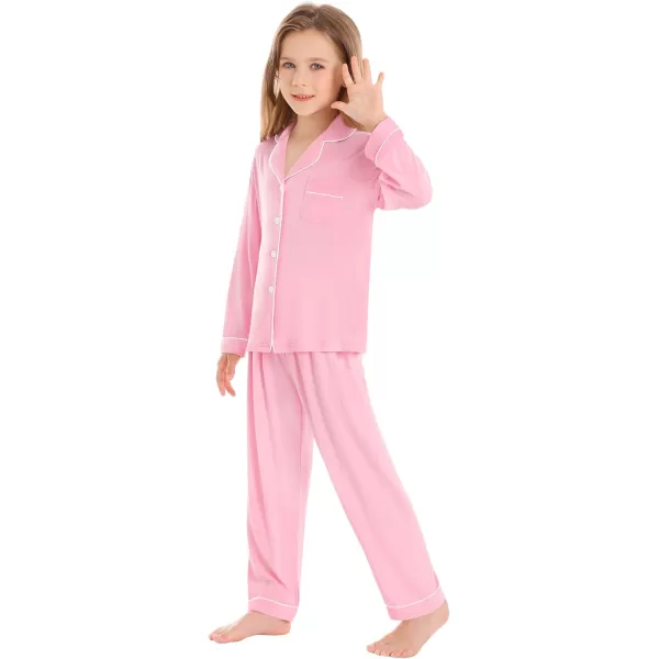 SWOMOG Kids Modal Pajamas Sets Girls Boys Long Sleeve Sleepwear 2 Piece Lounge Sets ButtonDown Pjs SetPink