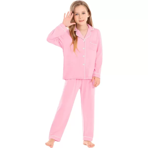 SWOMOG Kids Modal Pajamas Sets Girls Boys Long Sleeve Sleepwear 2 Piece Lounge Sets ButtonDown Pjs SetPink