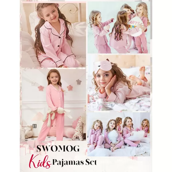 SWOMOG Kids Modal Pajamas Sets Girls Boys Long Sleeve Sleepwear 2 Piece Lounge Sets ButtonDown Pjs SetPink