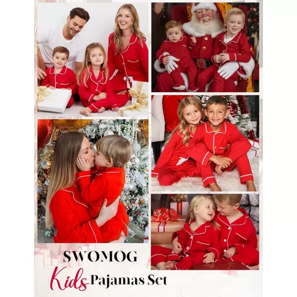 SWOMOG Kids Modal Pajamas Sets Girls Boys Long Sleeve Sleepwear 2 Piece Lounge Sets ButtonDown Pjs SetRed