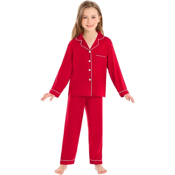 SWOMOG Kids Modal Pajamas Sets Girls Boys Long Sleeve Sleepwear 2 Piece Lounge Sets ButtonDown Pjs SetRed