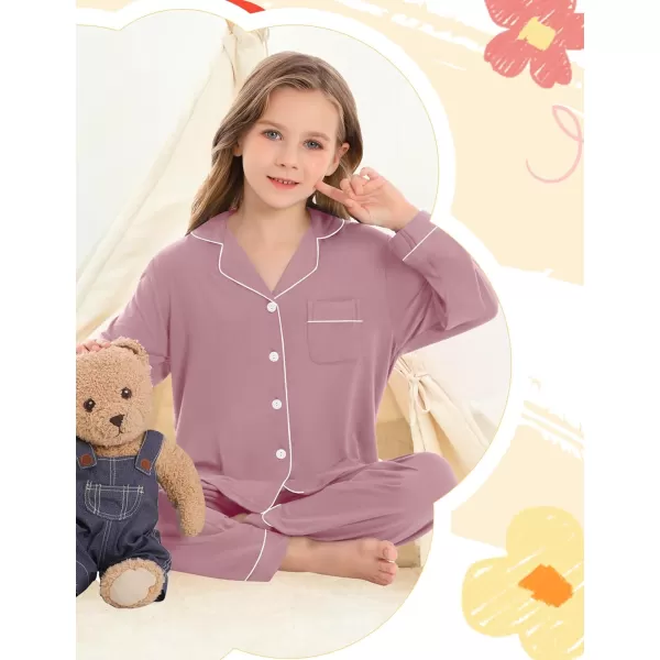 SWOMOG Kids Modal Pajamas Sets Girls Boys Long Sleeve Sleepwear 2 Piece Lounge Sets ButtonDown Pjs SetTaro Purple