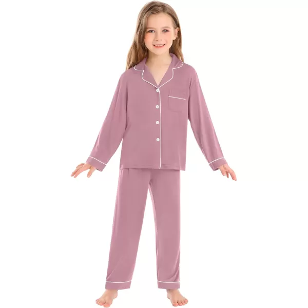 SWOMOG Kids Modal Pajamas Sets Girls Boys Long Sleeve Sleepwear 2 Piece Lounge Sets ButtonDown Pjs SetTaro Purple