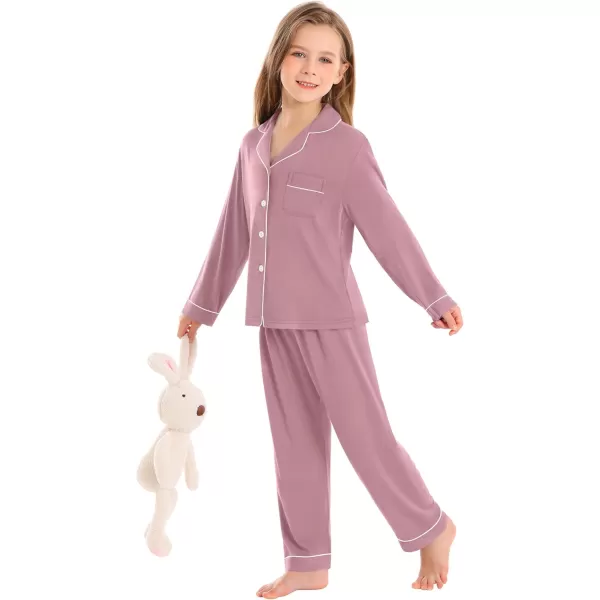 SWOMOG Kids Modal Pajamas Sets Girls Boys Long Sleeve Sleepwear 2 Piece Lounge Sets ButtonDown Pjs SetTaro Purple