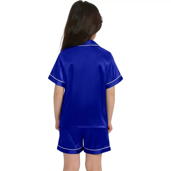 SWOMOG Kids Satin Pajamas Sets Girls Boys ButtonDown Pjs Short Sleeve Silk Nightwear 2 Piece Lounge SetsBlue