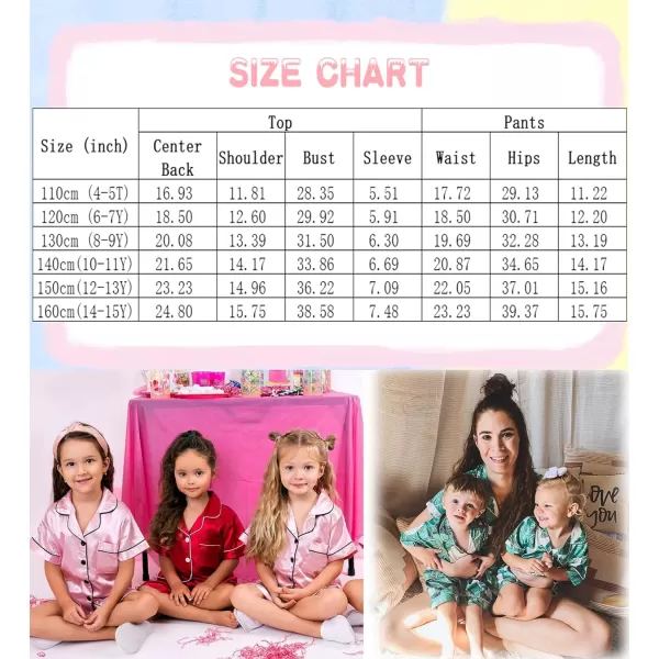 SWOMOG Kids Satin Pajamas Sets Girls Boys ButtonDown Pjs Short Sleeve Silk Nightwear 2 Piece Lounge SetsCactus Pink