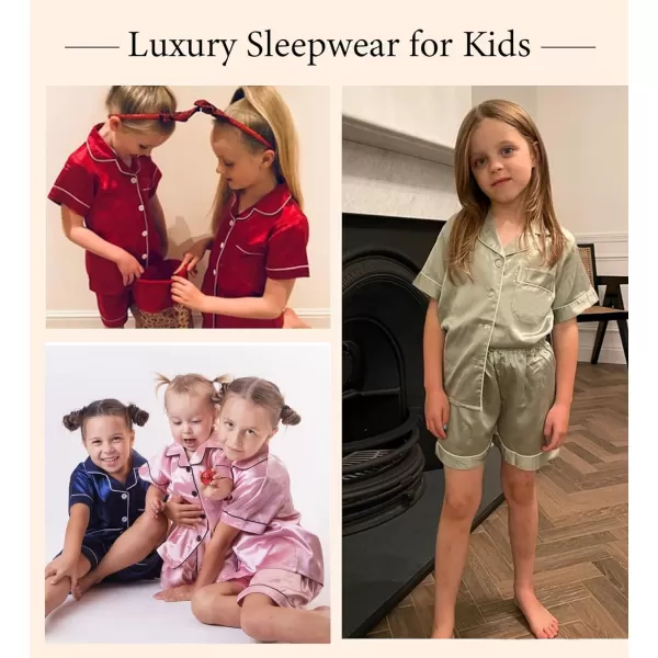 SWOMOG Kids Satin Pajamas Sets Girls Boys ButtonDown Pjs Short Sleeve Silk Nightwear 2 Piece Lounge SetsChampagne