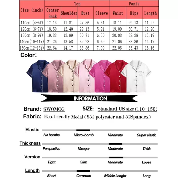 SWOMOG Kids Satin Pajamas Sets Girls Boys ButtonDown Pjs Short Sleeve Silk Nightwear 2 Piece Lounge SetsDark Wine Red