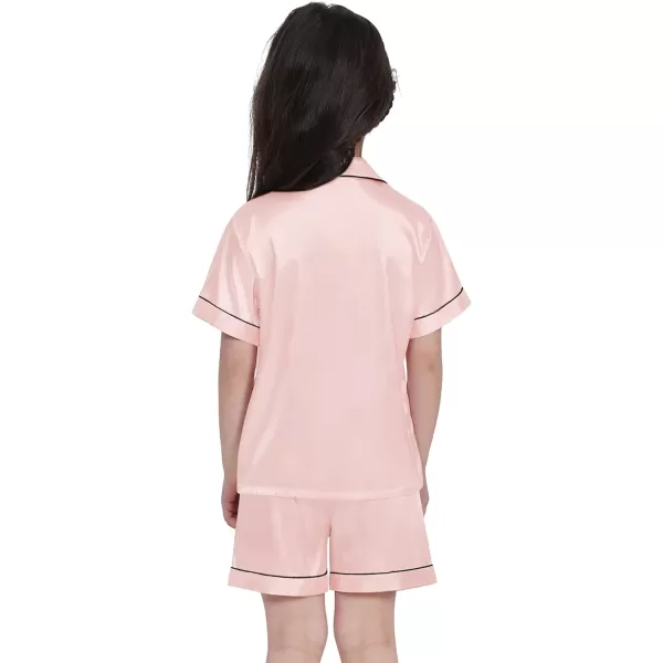 SWOMOG Kids Satin Pajamas Sets Girls Boys ButtonDown Pjs Short Sleeve Silk Nightwear 2 Piece Lounge SetsDeep Pink