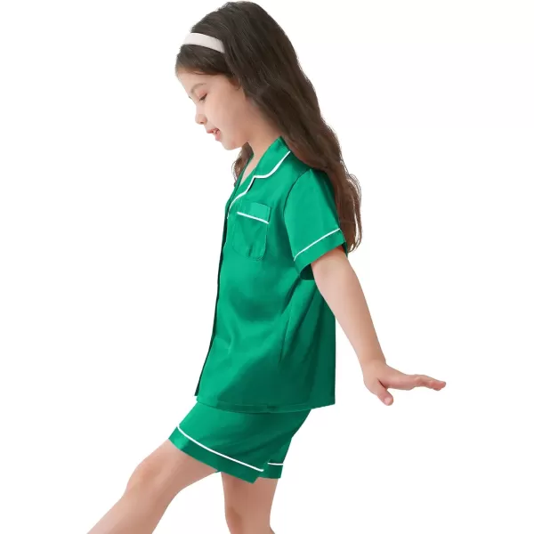 SWOMOG Kids Satin Pajamas Sets Girls Boys ButtonDown Pjs Short Sleeve Silk Nightwear 2 Piece Lounge SetsEmerald Green