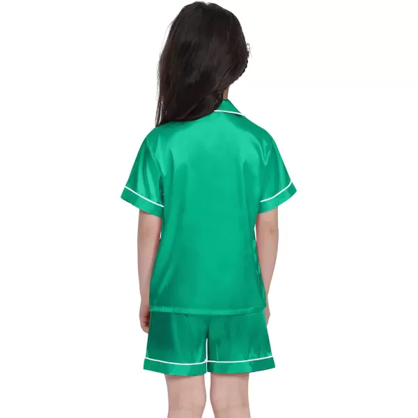 SWOMOG Kids Satin Pajamas Sets Girls Boys ButtonDown Pjs Short Sleeve Silk Nightwear 2 Piece Lounge SetsEmerald Green