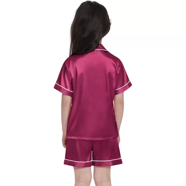 SWOMOG Kids Satin Pajamas Sets Girls Boys ButtonDown Pjs Short Sleeve Silk Nightwear 2 Piece Lounge SetsGrapefruit