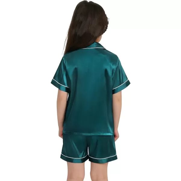 SWOMOG Kids Satin Pajamas Sets Girls Boys ButtonDown Pjs Short Sleeve Silk Nightwear 2 Piece Lounge SetsGreen