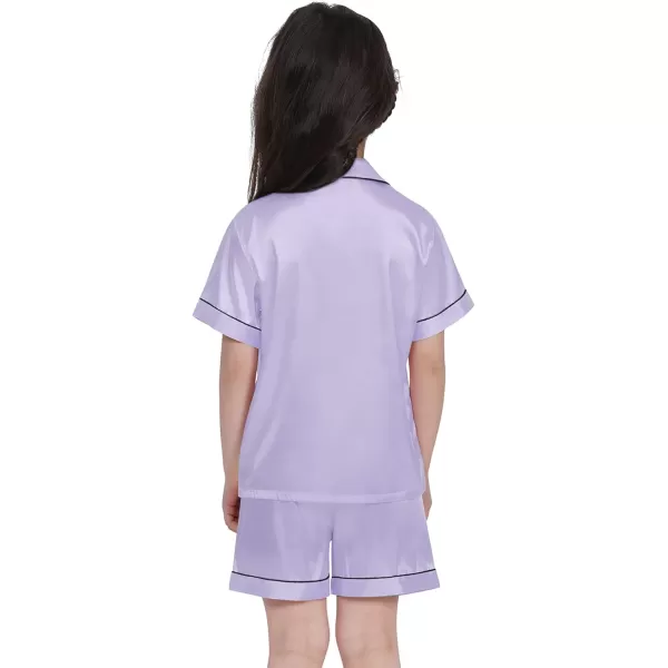 SWOMOG Kids Satin Pajamas Sets Girls Boys ButtonDown Pjs Short Sleeve Silk Nightwear 2 Piece Lounge SetsLavender