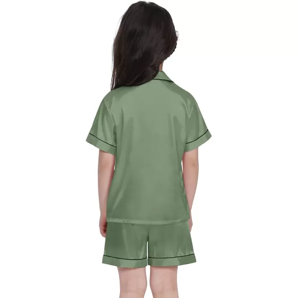 SWOMOG Kids Satin Pajamas Sets Girls Boys ButtonDown Pjs Short Sleeve Silk Nightwear 2 Piece Lounge SetsMatcha