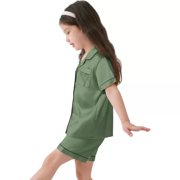 SWOMOG Kids Satin Pajamas Sets Girls Boys ButtonDown Pjs Short Sleeve Silk Nightwear 2 Piece Lounge SetsMatcha