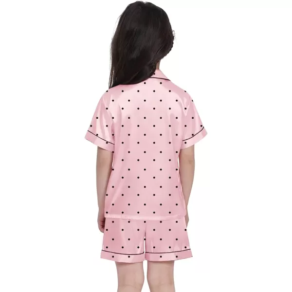 SWOMOG Kids Satin Pajamas Sets Girls Boys ButtonDown Pjs Short Sleeve Silk Nightwear 2 Piece Lounge SetsPink Dots