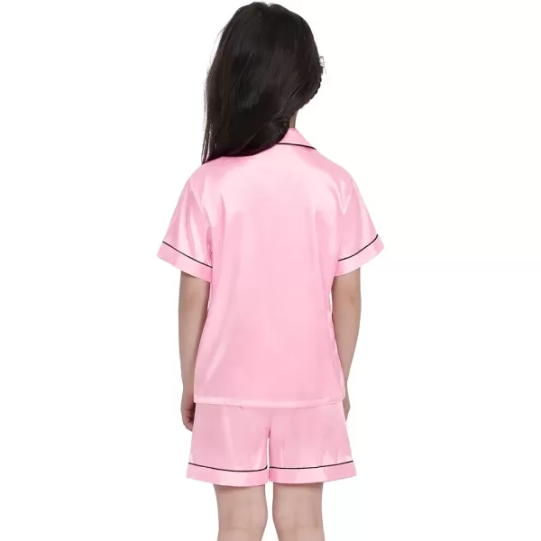 SWOMOG Kids Satin Pajamas Sets Girls Boys ButtonDown Pjs Short Sleeve Silk Nightwear 2 Piece Lounge SetsRose Pink