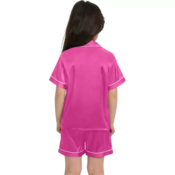 SWOMOG Kids Satin Pajamas Sets Girls Boys ButtonDown Pjs Short Sleeve Silk Nightwear 2 Piece Lounge SetsRose Red